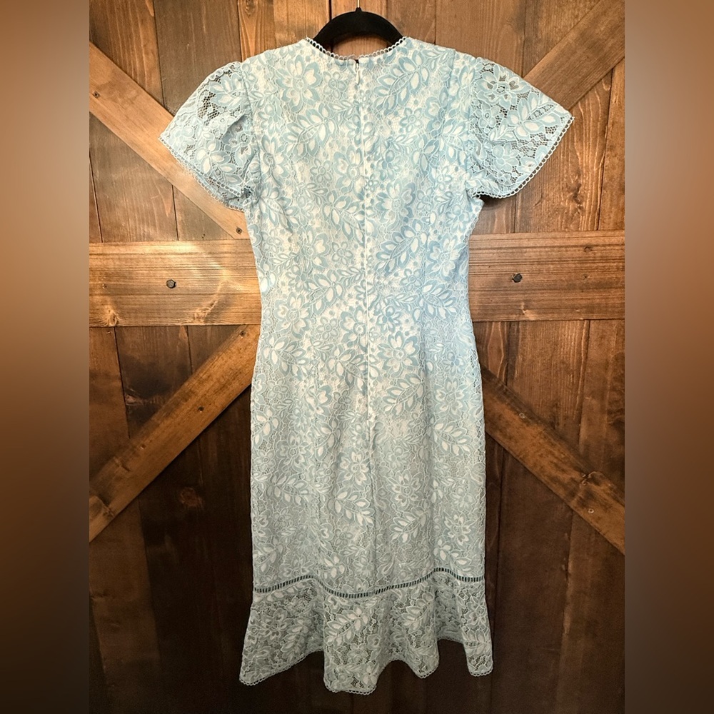 NWOT Rachel Parcell Celeste Blue Short Sleeve Lace Sheath Midi Dress Size XXS - Picture 4 of 10